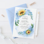 Sunflowers and Dusty Blue Hydrangea Floral Wedding Einladung<br><div class="desc">Dusty blue wedding invitations with the yellow sunflower blooms</div>