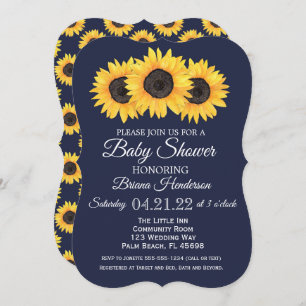 Sunflowers Baby Shower Invitations Rustic Blue