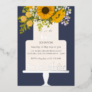 Sunflowers Bouquet Floral Cake Bridal Shower  Folieneinladung