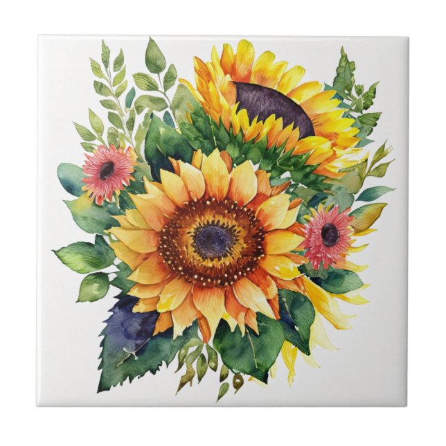 Sunflowers Bouquet - Französische Wohngestaltung Fliese (Vorderseite)