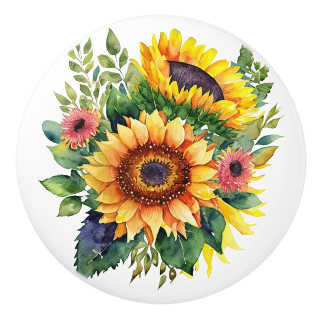 Sunflowers Bouquet - Französische Wohngestaltung Keramikknauf (Vorderseite)