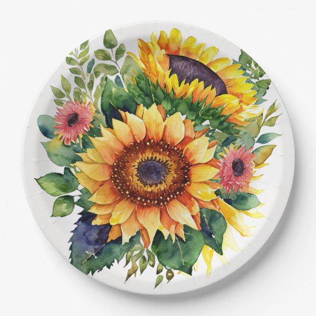 Sunflowers Bouquet - Französische Wohngestaltung Pappteller (Vorderseite)