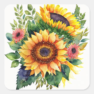 Sunflowers Bouquet - Französische Wohngestaltung Quadratischer Aufkleber