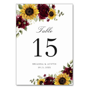 Sunflowers Bourgogne Floral Russe Numéro de table