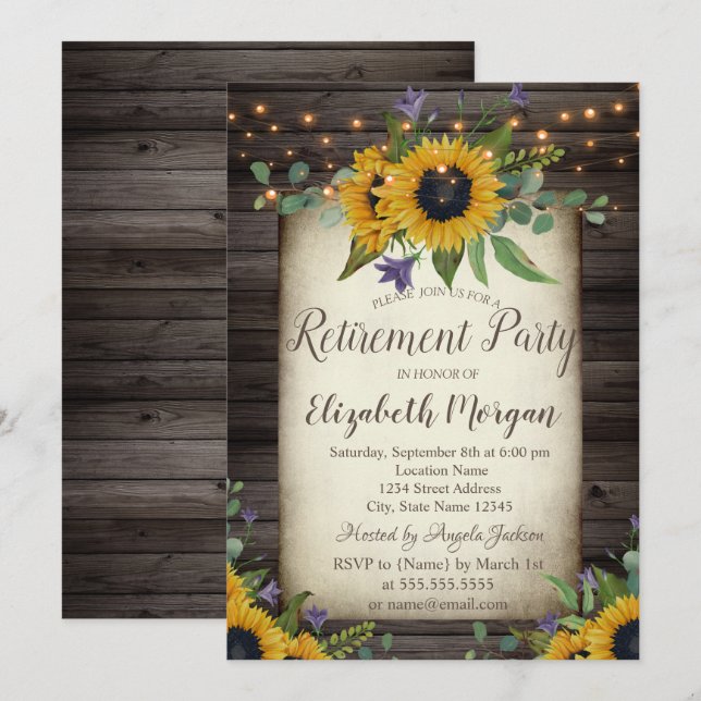 Sunflowers Brown Bois Retraite Invitation (Devant / Derrière)