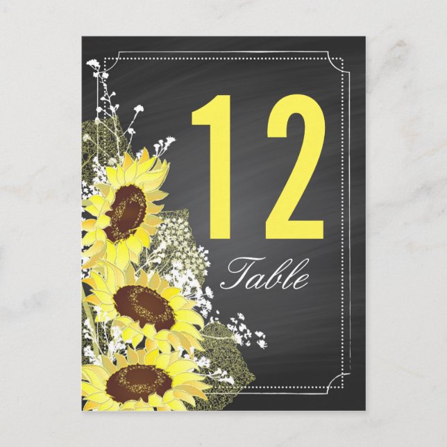 Sunflowers Chalkboard Rustique Mariage carte table (Devant)
