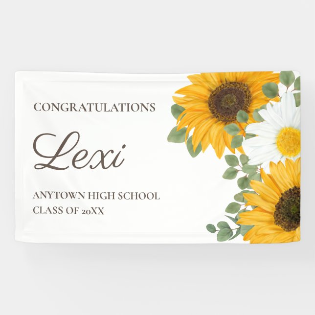 Sunflowers Daisies Graduation Party Gratulation Banner (Horizontal)