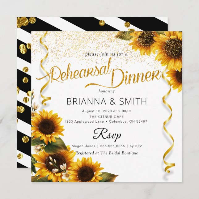 Sunflowers Élégant Dîner de répétition Invitation (Devant / Derrière)