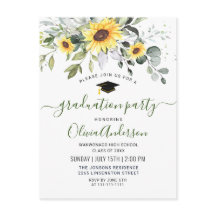 Sunflowers Eucalyptus Graduation Party Einladung