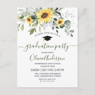 Sunflowers Eucalyptus Graduation Party Einladung Postkarte