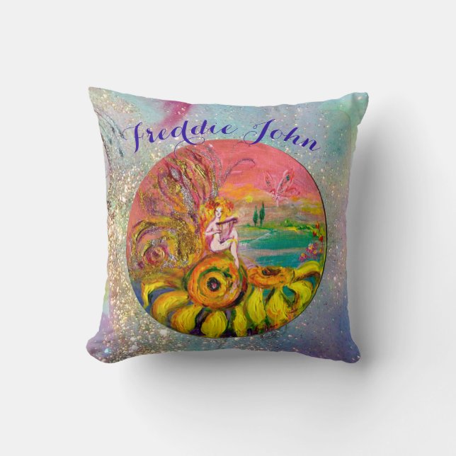 SUNFLOWERS FAIRS PINK BLUE FLORAL Junge Status Kissen (Vorderseite)