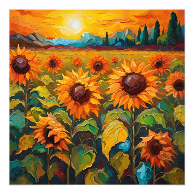 Sunflowers field on sunset fotodruck (Vorne)