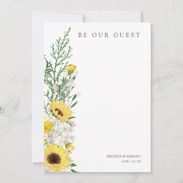 Sunflowers Garland Bouquet Be our Guest Quote  Einladung (Vorderseite)