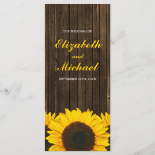 Sunflowers Grange Programme de mariage en bois