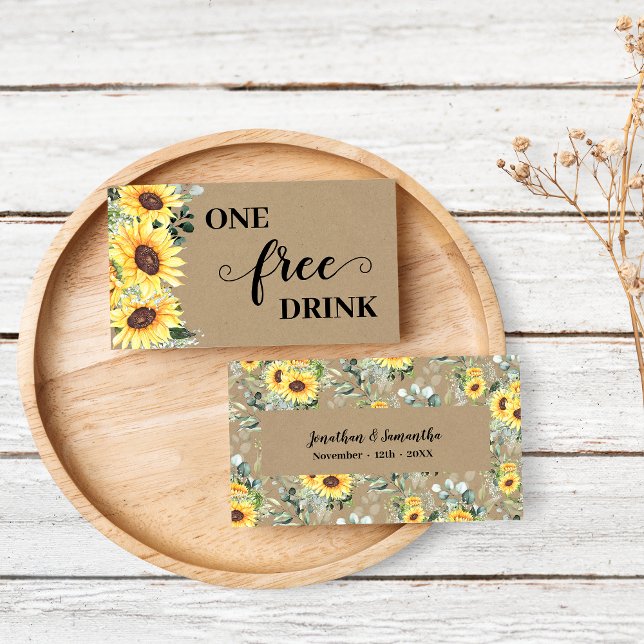 Sunflowers Greenery Free Drink Wedding Ticket Card (Von Creator hochgeladen)
