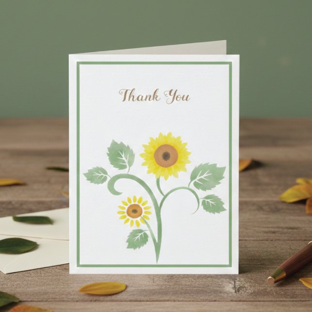 Sunflowers Greenery Wedding Folded Thank You Card Dankeskarte (Von Creator hochgeladen)