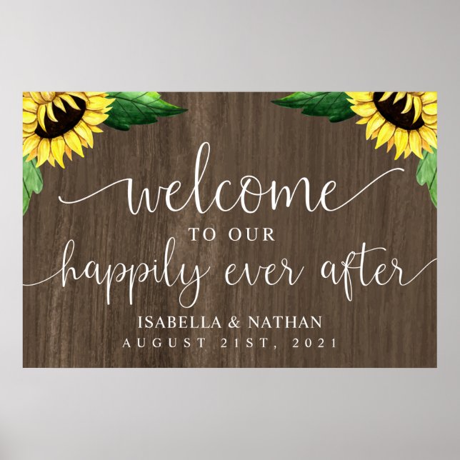 Sunflowers Happily Ever After Wedding Welcome Sign Poster (Vorne)