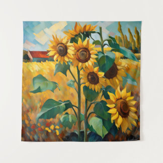 Sunflowers in Field Wandteppich