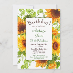 Sunflowers Jaune Invitation d'anniversaire
