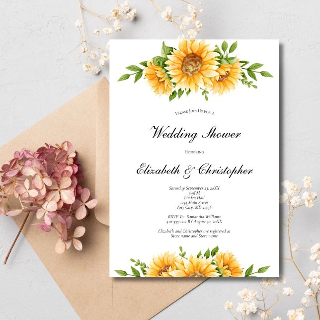Sunflowers Jaune Wedding shower Invitation (Sunflowers Rustic Country Wedding Couples Bridal Shower Invitation. Printed or Digital)