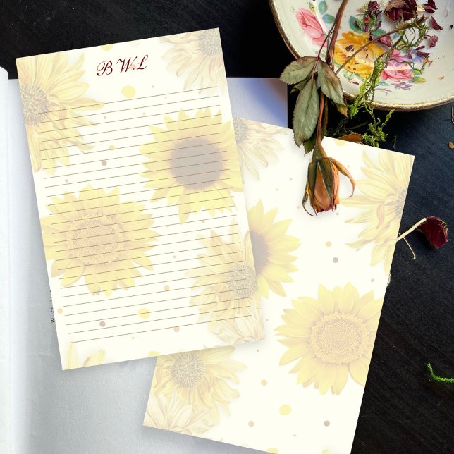 Sunflowers Lined Monogram Writing Paper Briefpapier (Von Creator hochgeladen)