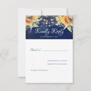 Sunflowers Marine Blue Rustic Wedding RSVP