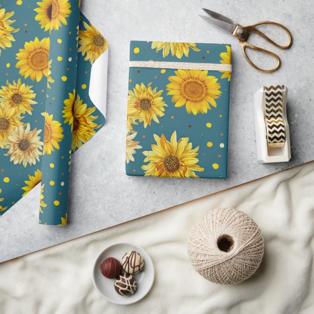 Sunflowers on Blue Geschenkpapier (Kunsthandwerk)