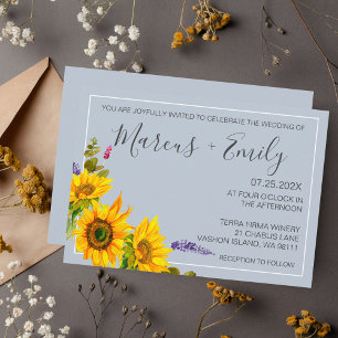 Sunflowers On Blue QR Code Wedding Invitation Einladung