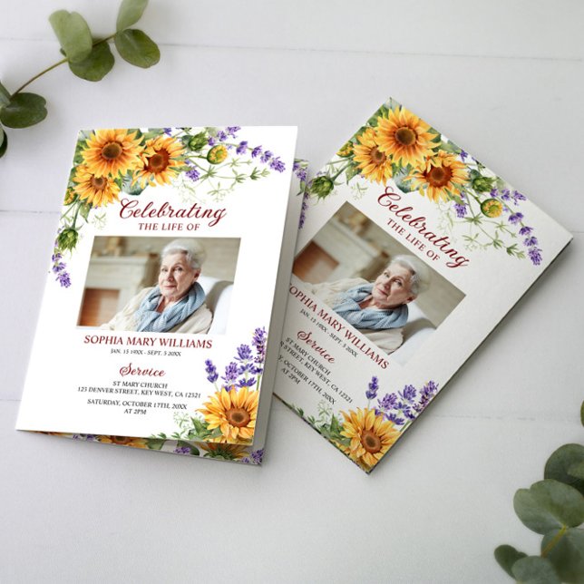 Sunflowers Photo Funérailles Programme d'ordre de  (Créateur téléchargé)