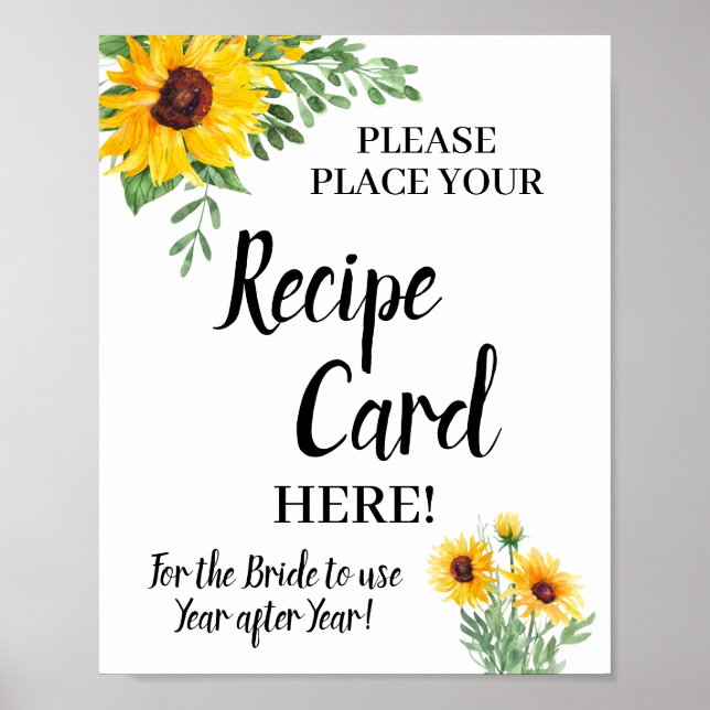 Sunflowers Place Recipe Card Bridal Shower Sign Poster (Vorne)