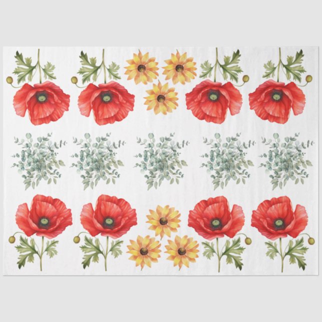 Sunflowers, Red Poppies & Eucalyptus  Decoupage Seidenpapier (Vorderseite)