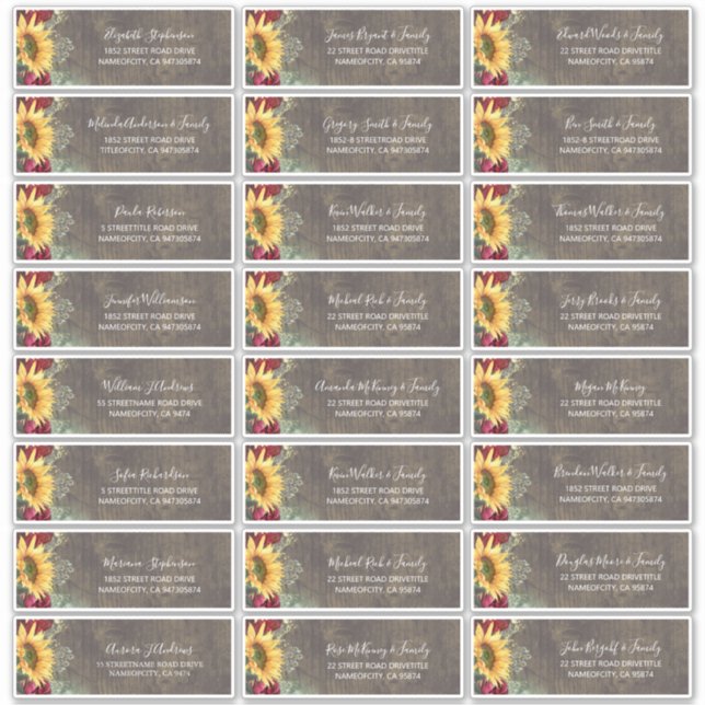 Sunflowers Rustic Fall Guest Names Address Labels (Vorderseite)