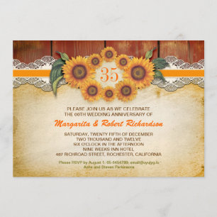 Sunflowers Rustic Wood anniversaire Invitations