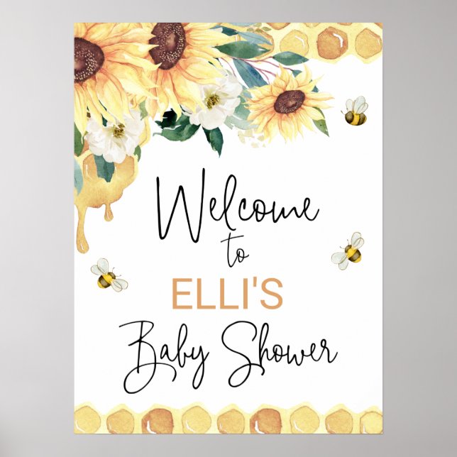 Sunflowers Sweet As Can Bee Baby Shower Welcome  Poster (Vorne)