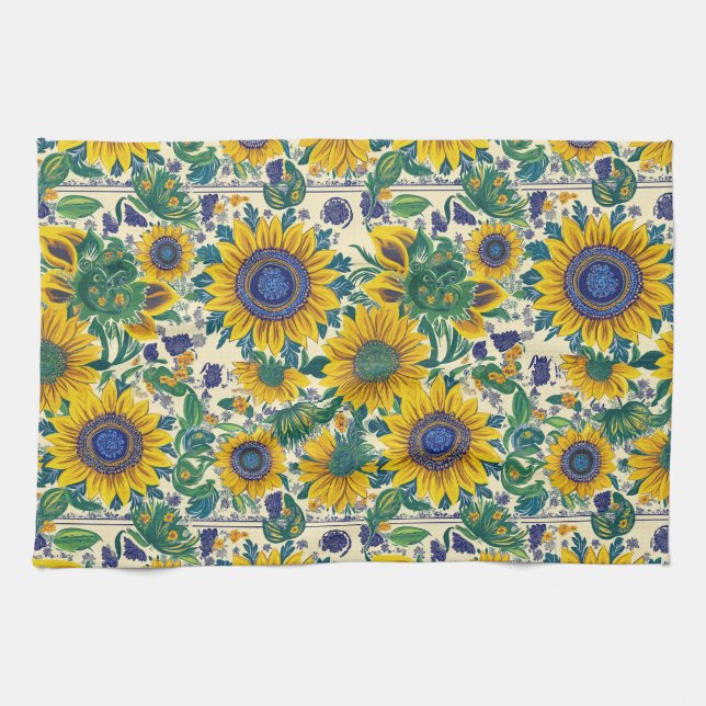 Sunflowers. Ukrainian folk art pattern. Geschirrtuch (Horizontal)