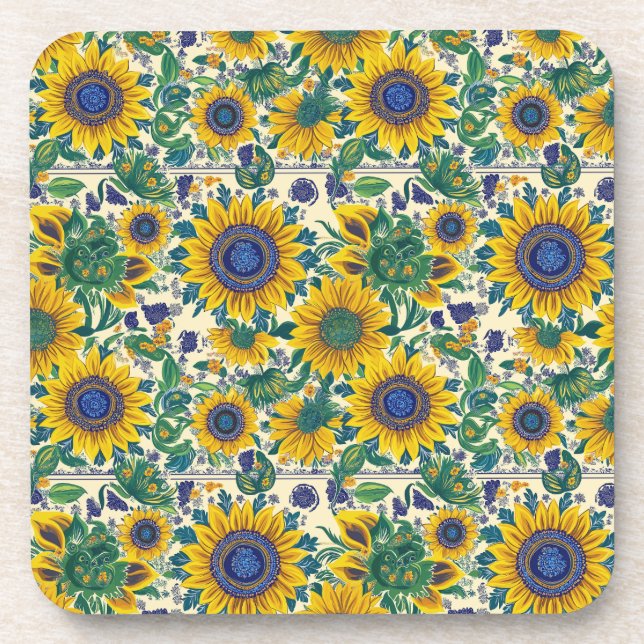 Sunflowers. Ukrainian folk art pattern. Getränkeuntersetzer (Vorderseite)