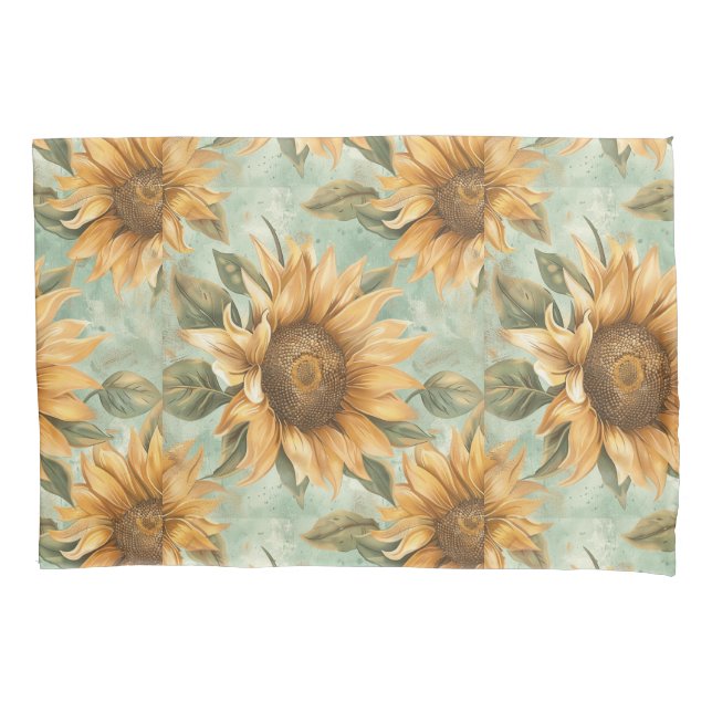 Sunflowers Watercolor Blue Background Kissenbezug (Vorderseite)