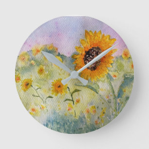 Sunflowers Watercolour Runde Wanduhr