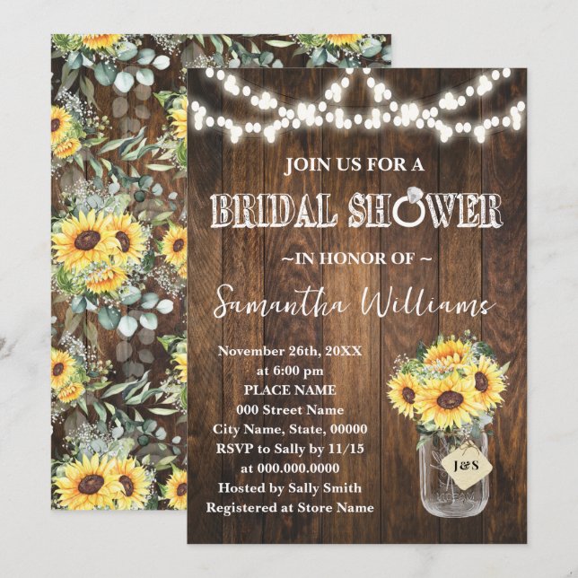 Sunflowers Western Bridal Shower Wedding Shower Einladung (Vorne/Hinten)