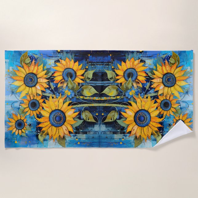 Sunflowers Wildflowers Flower Mixed Media Design Strandtuch (Vorderseite)