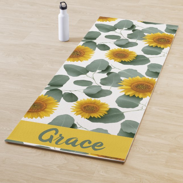 Sunflowers with Eucalyptus Leaves Pattern Custom Yogamatte (Beispiel)
