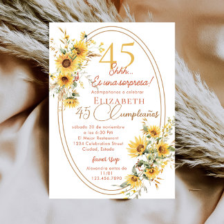 Sunflowers Women Spanish Surprise 45th Birthday Einladung