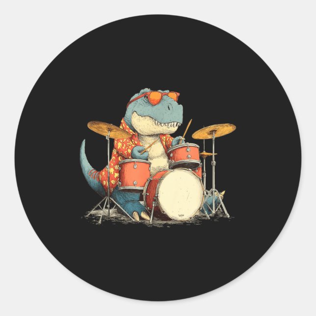 Sungles Rockstar Dinosaur With Cool Drums Costume  Runder Aufkleber (Vorderseite)