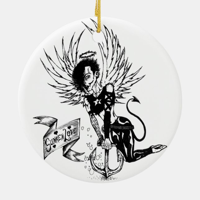 Sunken Liebe - Punk Rock Button Up Tattoo Keramik Ornament (Hinten)
