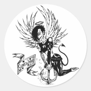 Sunken Liebe - Punk Rock Button Up Tattoo Runder Aufkleber