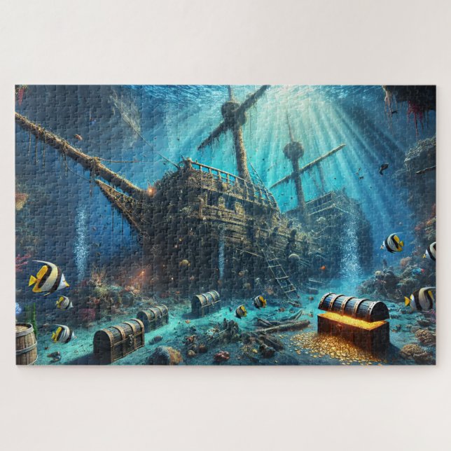 Sunken Pirate Shipwreck Nautical Deep Sea Treasure (Horizontal)