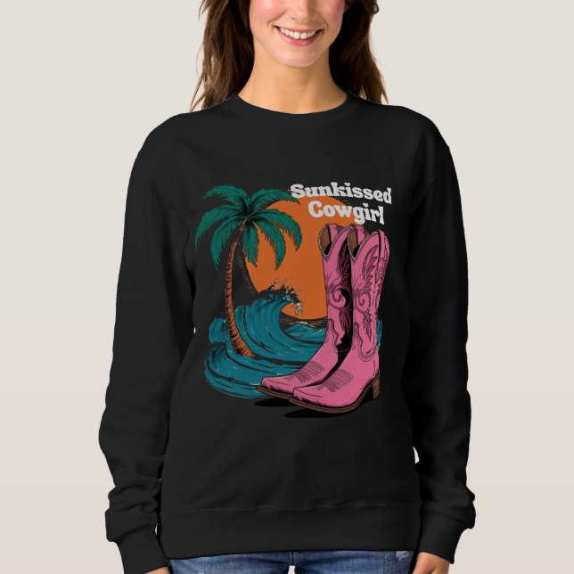 Sunkissed Cowgirl Western Boots Retro Sun Waves Sweatshirt (Vorderseite)