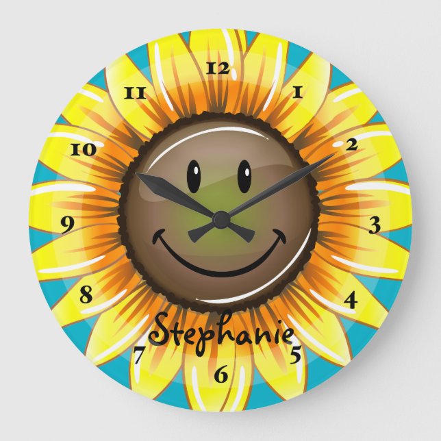 Sunkissed lächelnde Sonnenblume Große Wanduhr (Vorderseite)