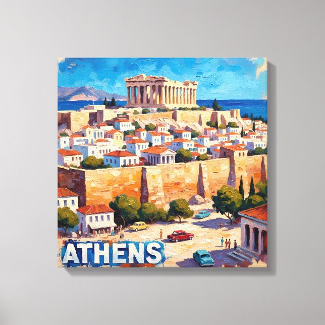Sunlit Athens Acropolis View Canvas Art Leinwanddruck (Vorderseite)