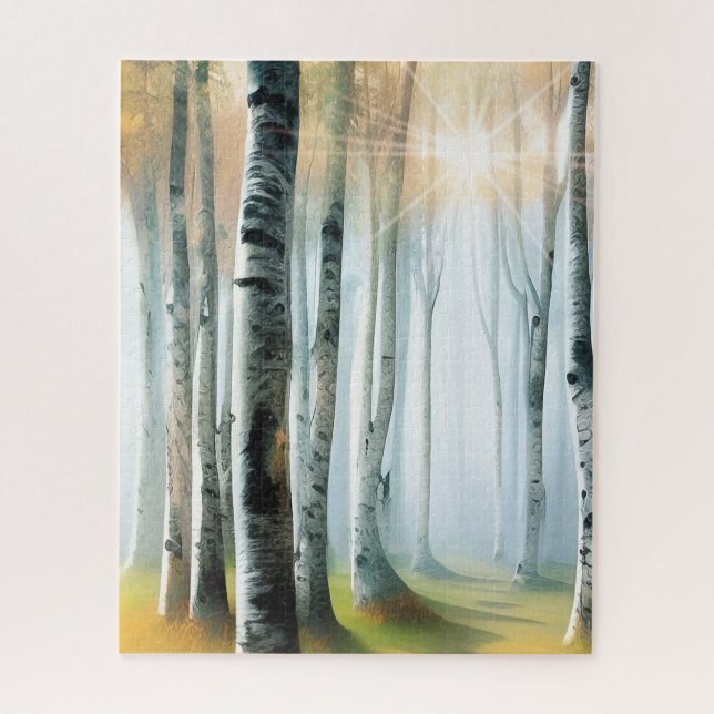 Sunlit Birch or Aspen Tree Grove Watercolor (Vertikal)